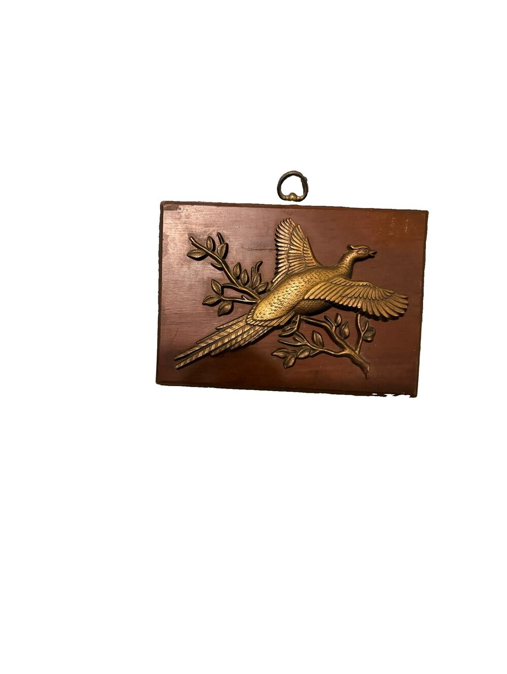 Vintage Brass-Tone Flying Bird Woodland Wall Plaque, Rustic Cabin Nature Decor